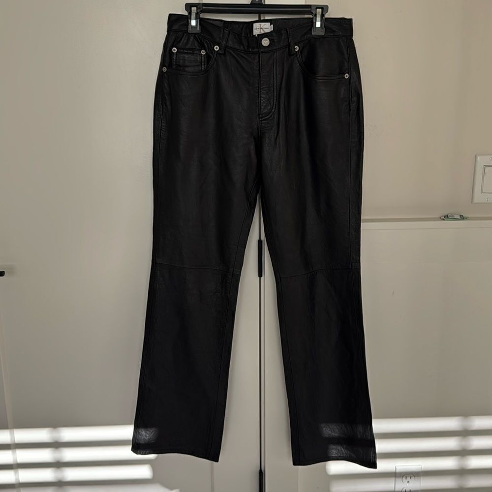 Calvin Klein Women’s Size 10 Black 100% Leather Pants Straight Leg Fully Lined